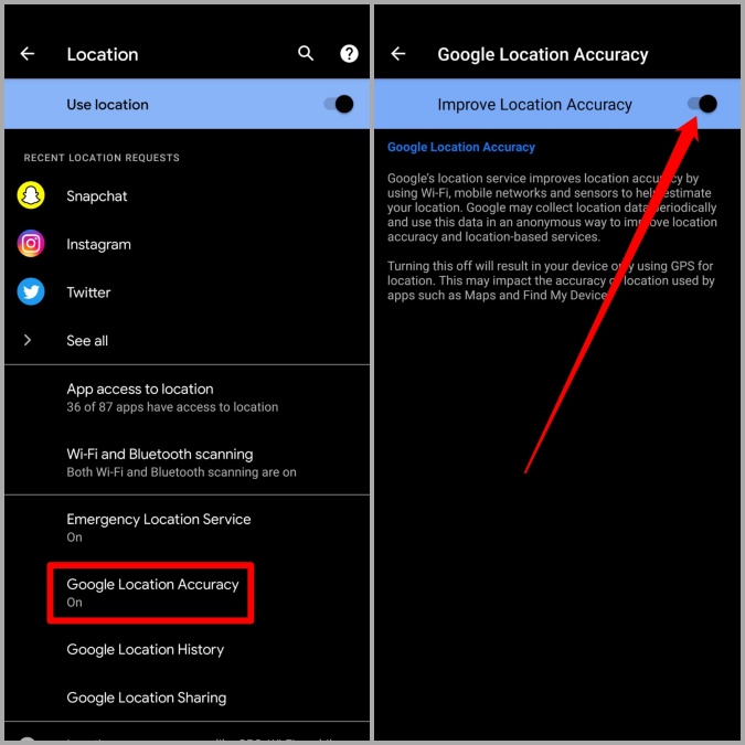 Google Location Accuracy در اندروید