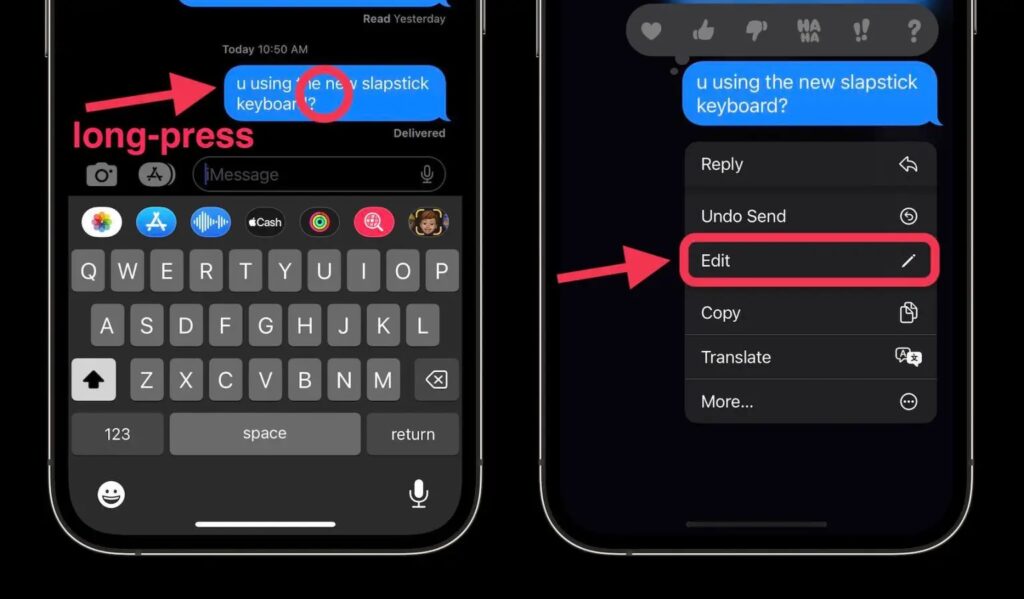 امکان ویرایش پیام در ios 16