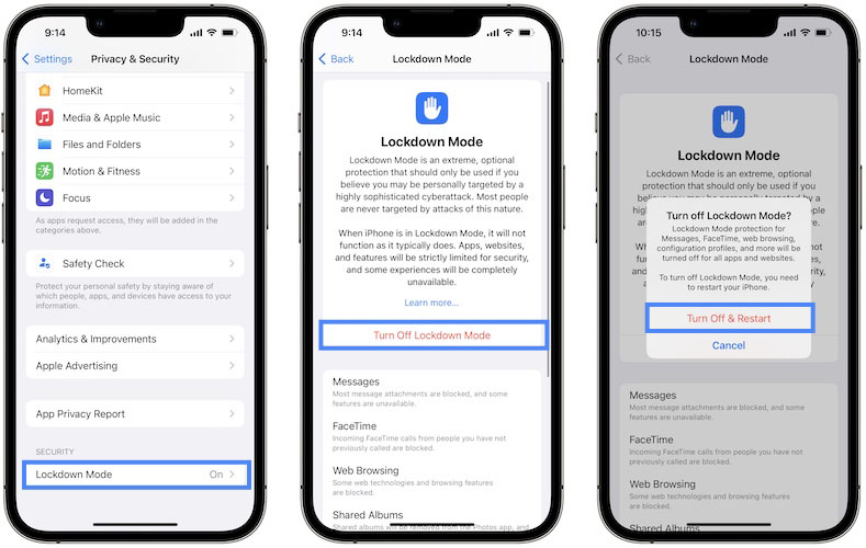 نحوه غیر فعال کردن قابلیت Lockdown Mode