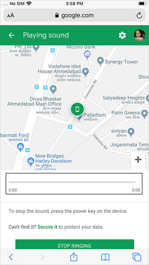 تماس با گوشی اندروید گم شده با find my device
