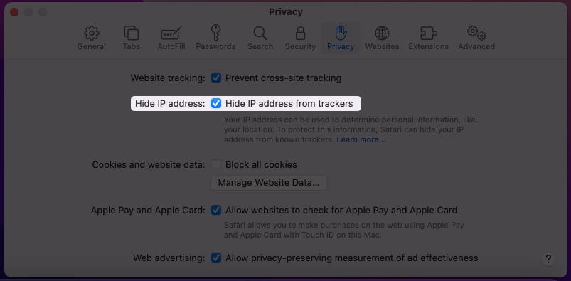 مخفی کردن آدرس آی پی در macOS Monterey