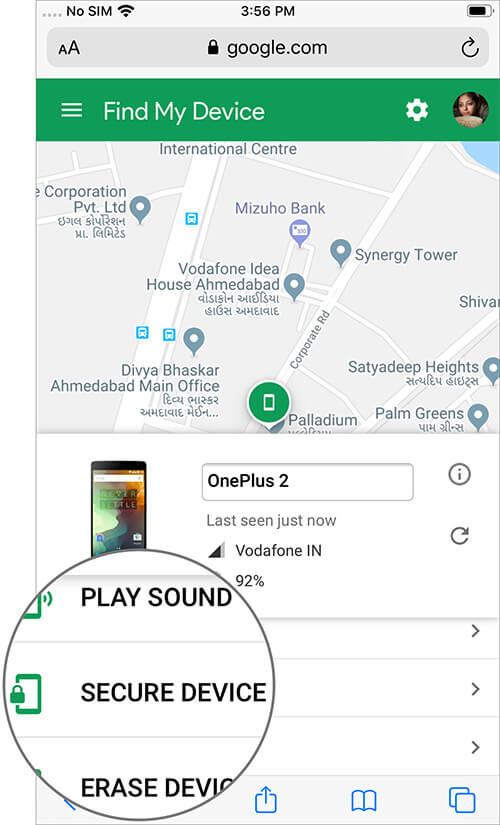 قفل کردن گوشی اندروید گم شده با find my device
