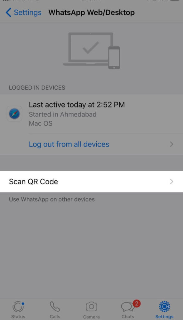 کلیک بر روی گزینه Scan the QR code در آیفون