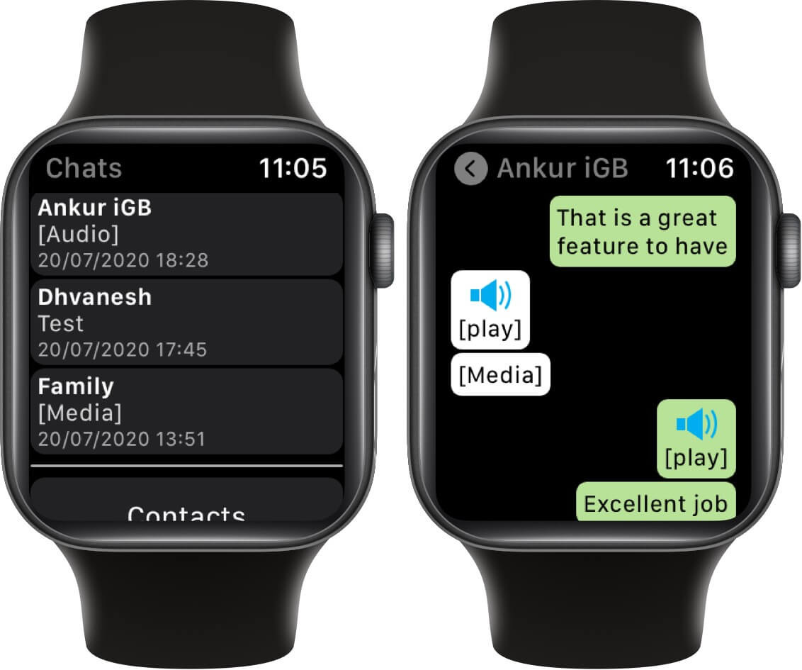 اجرای پیامهای صوتی دریافتی واتساپ Apple Watch