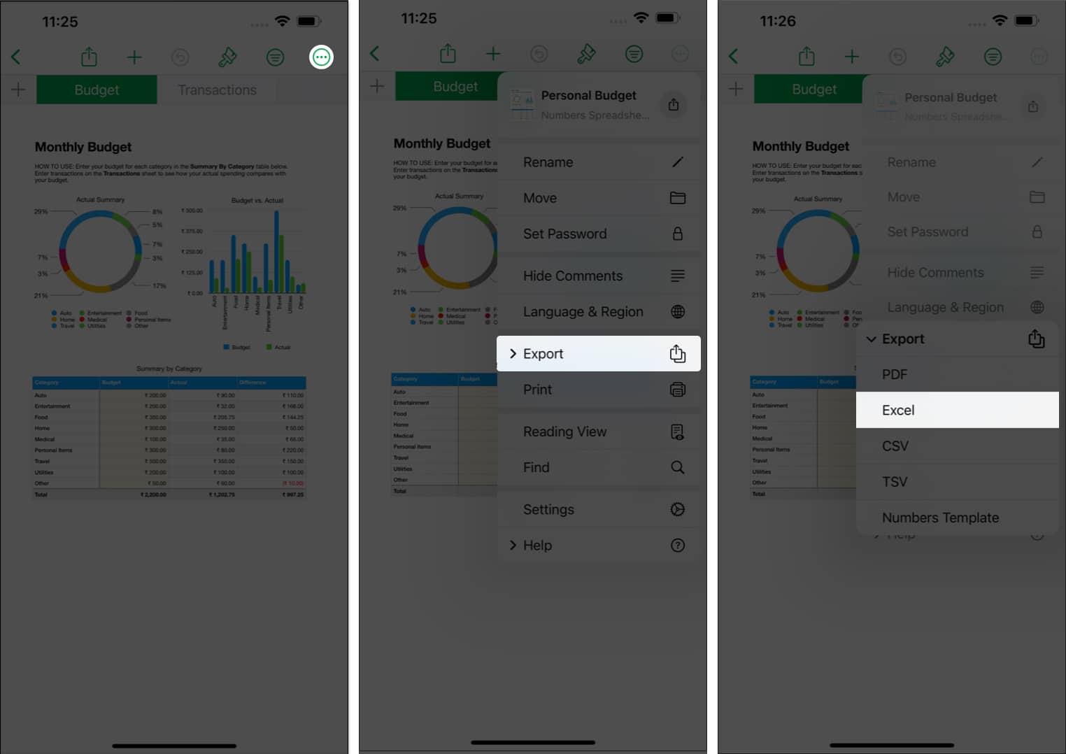 تبدیل فایل اعداد به اکسل در آیفون و آیپد