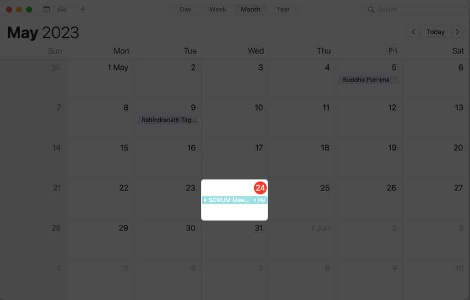 در Calendar رویداد را انتخاب کنید