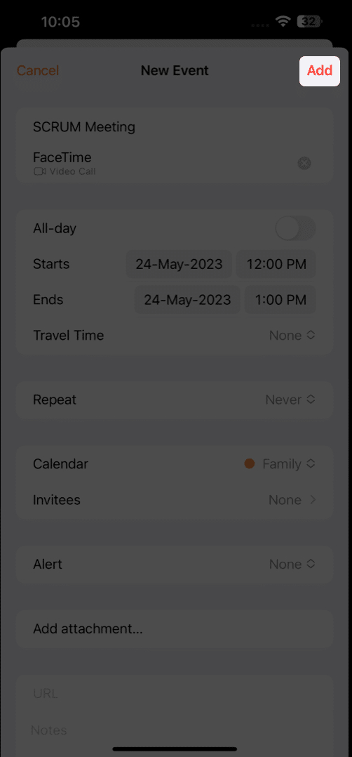 در پایان روی Add ضربه بزنید