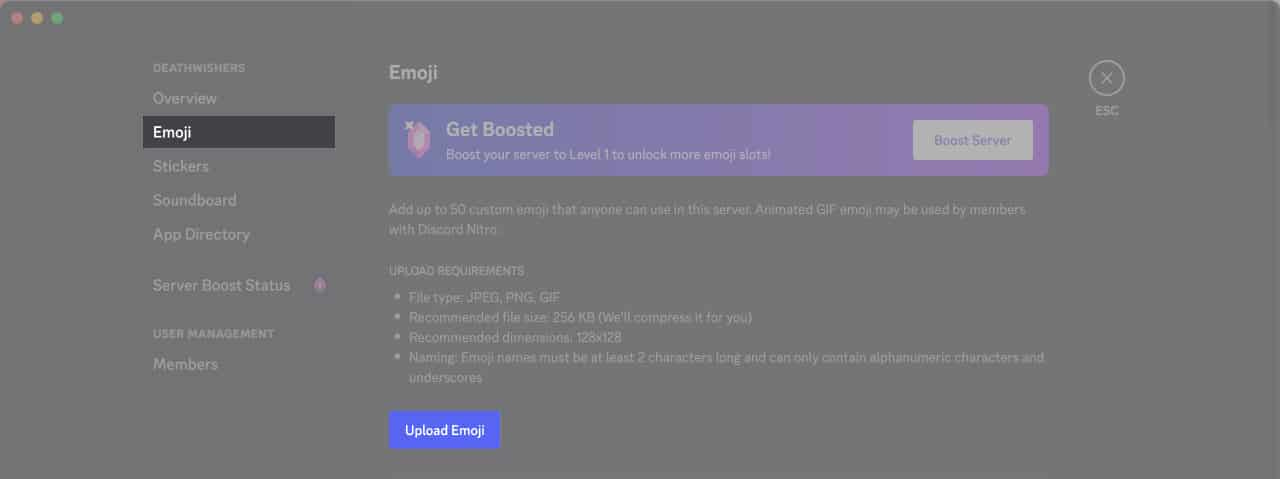 روی Upload Emoji کلیک کنید