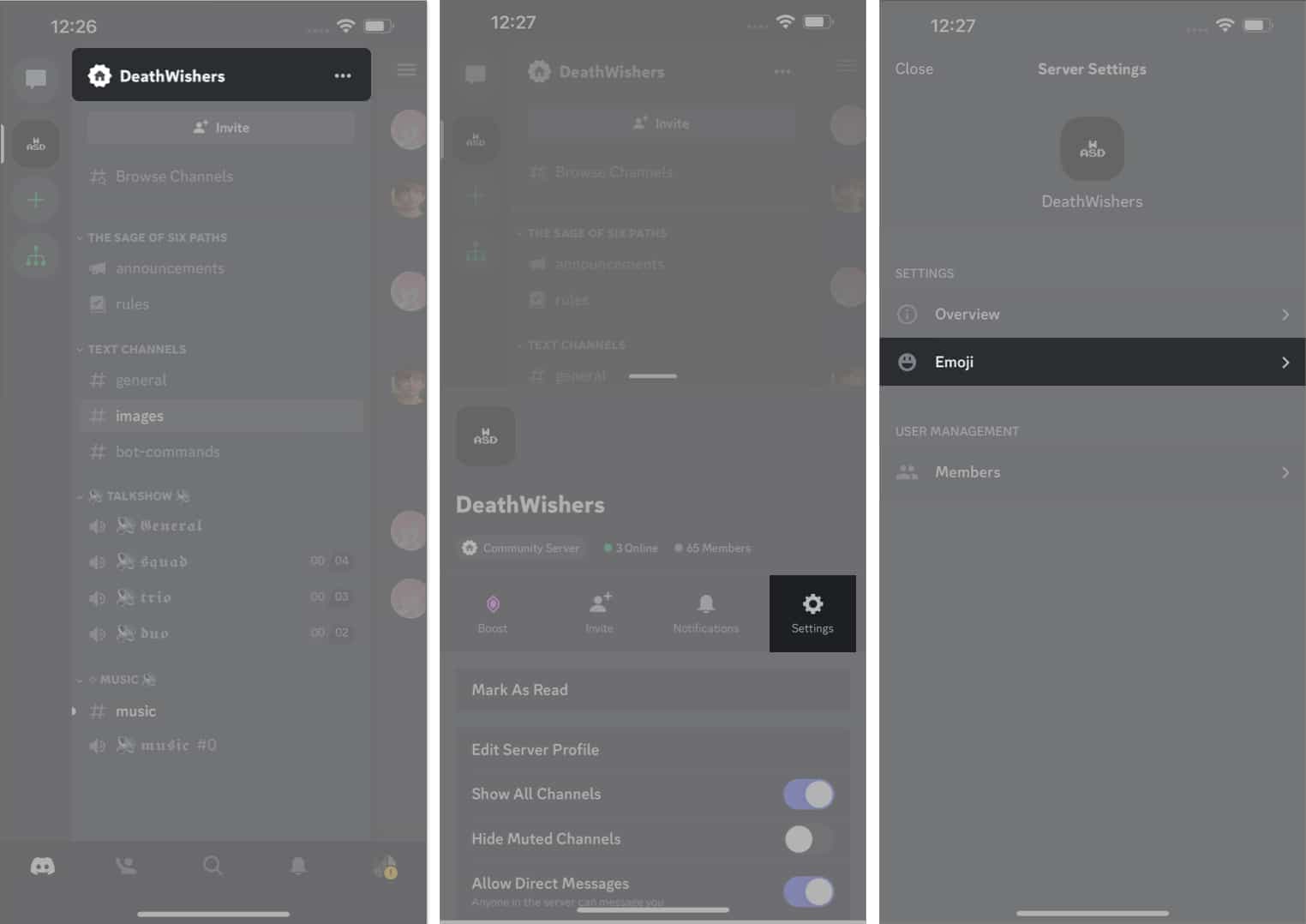 Settings را انتخاب کرده و روی Emoji بروید