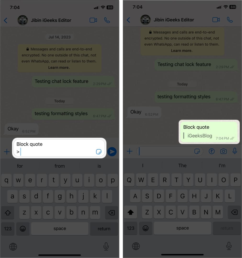 نحوه استفاده از نقل قول در واتس اپ