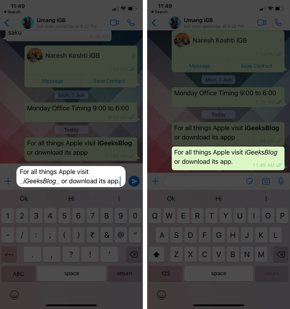 نحوه نوشتن به صورت مورب در واتس اپ