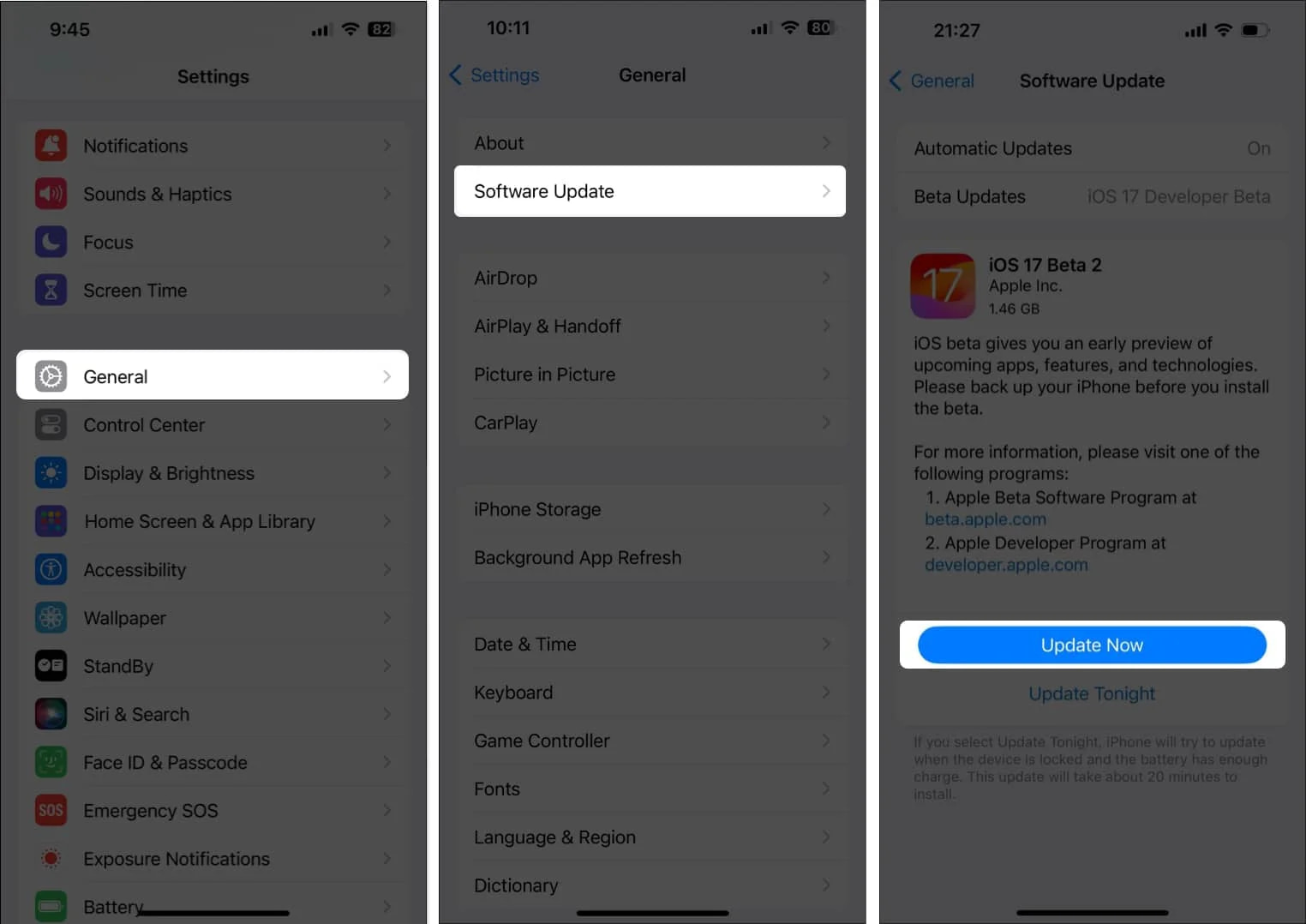 اگر بروزرسانی در دسترس است روی Update Now ضربه بزنید