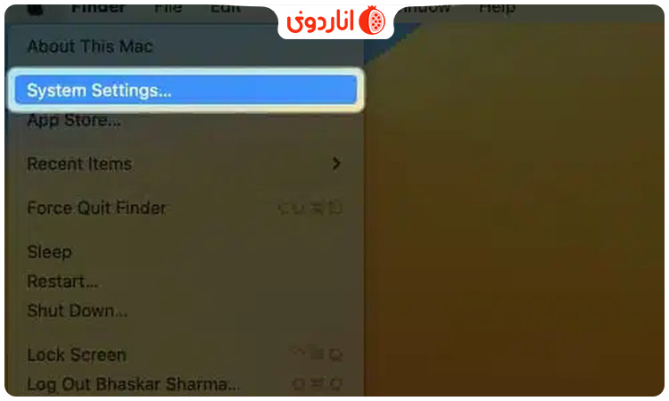 انتخاب System Settings پس از رفتن به لوگوی اپل