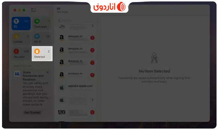 از قسمت چپ گزینه Deleted را انتخاب کنید